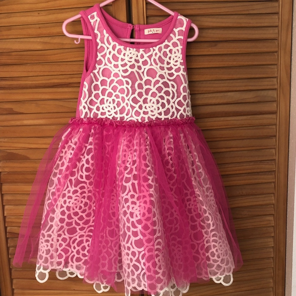 Elegant Pink and White Floral Lace Kids Dress